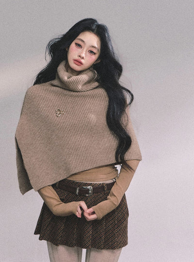 French Turtleneck Knitted Shawl/Slim Top DIA0614