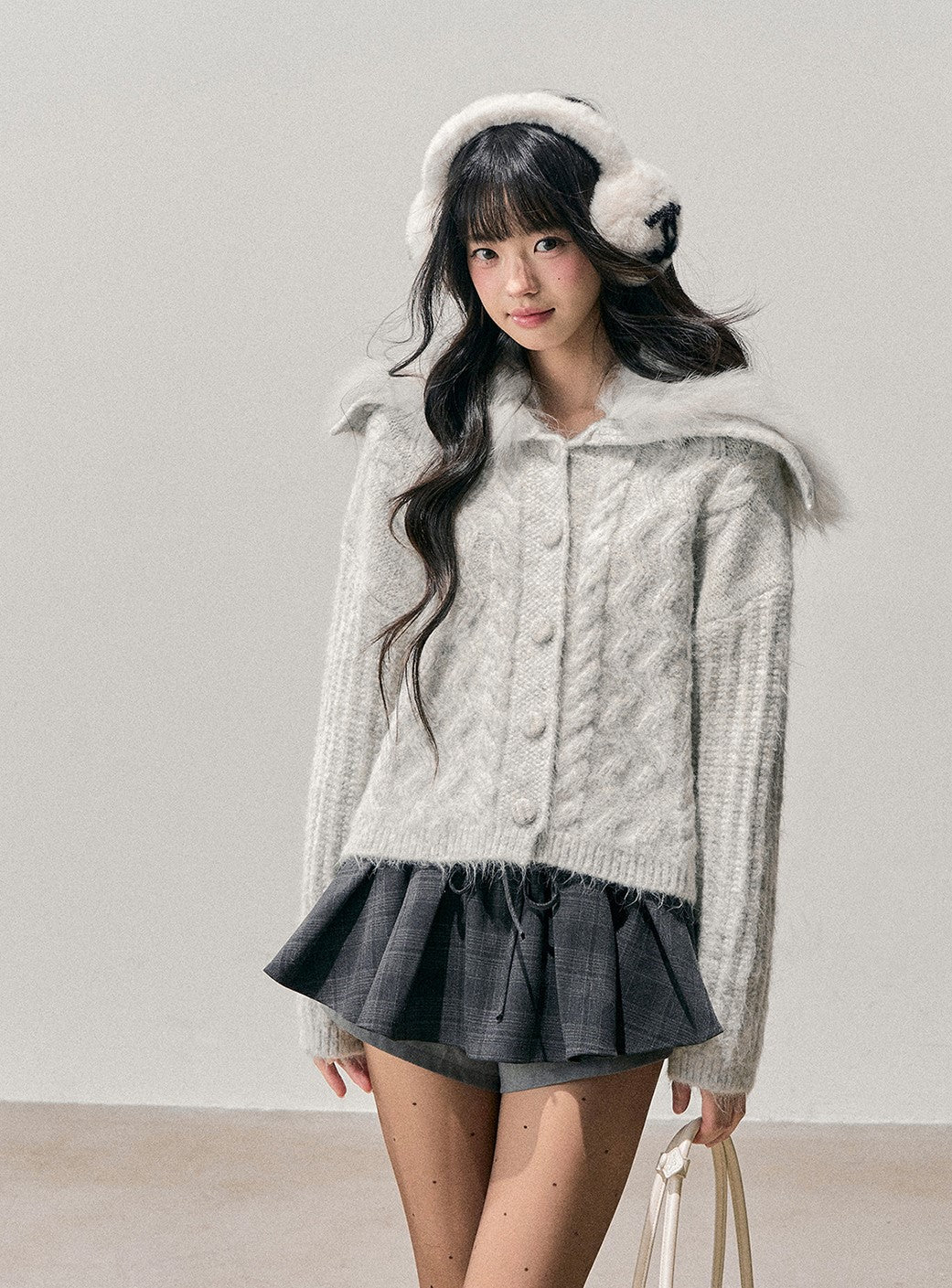 Large Fur Collar Knit Cardigan DIA0733