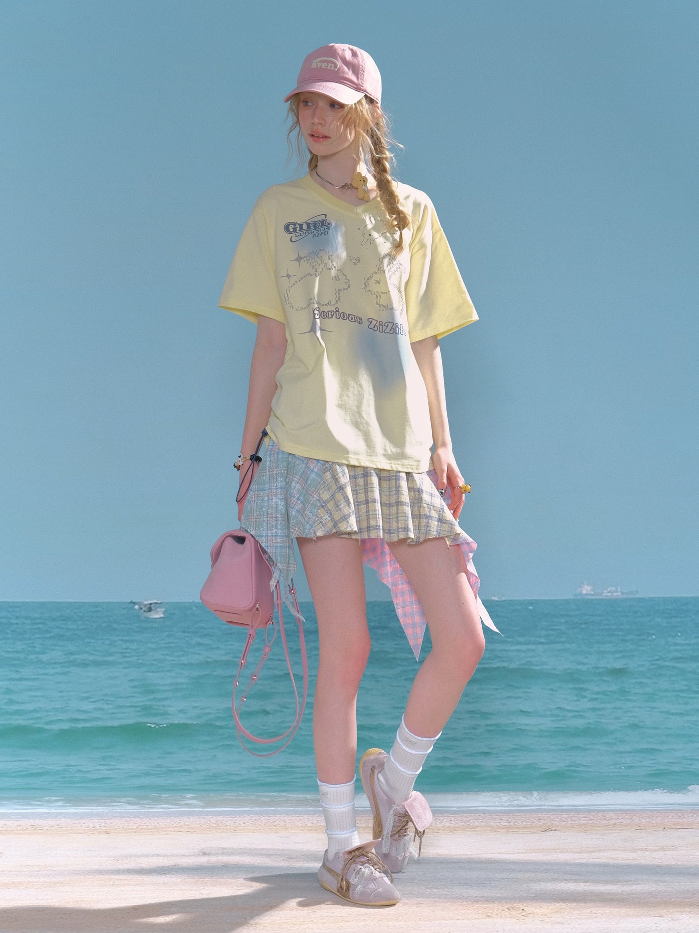 Drawstring Rabbit Print V-neck T-shirt ZIZ0268