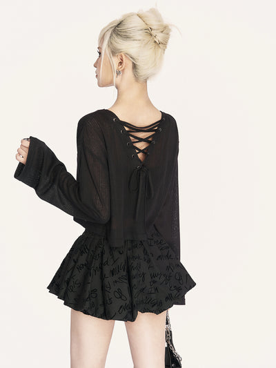 Reversible Thin Lace-up Knitted Top VOC0423