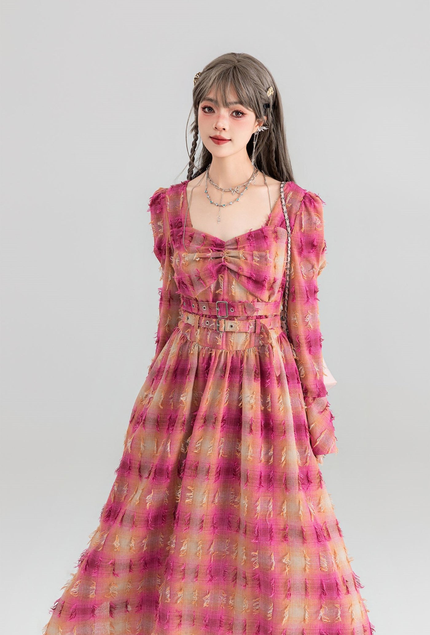 Flying Yarn-dyed Plaid Mid-length Dress KEI0066