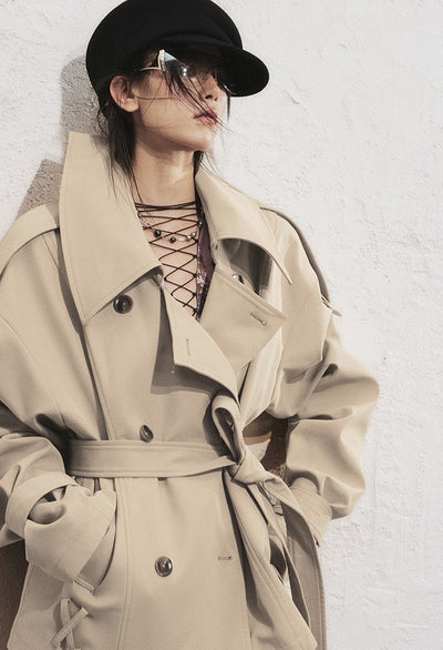 Classic Double-breasted Short Trench Coat OFA0287