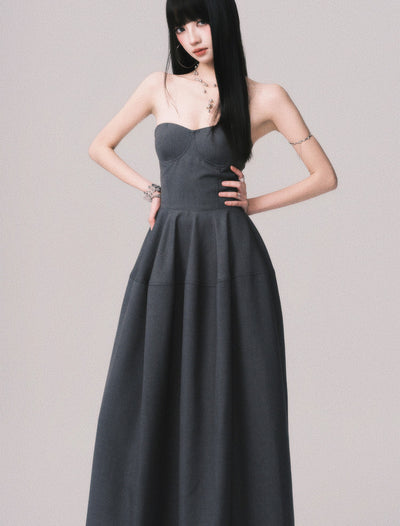 Slimming Puffy Long Tube Top Dress LUL0162