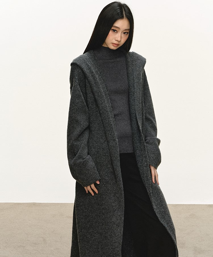 Relaxed Wool Hooded Long Cardigan ANA0093