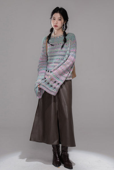 Dark Brown Split Leather Skirt COT0356