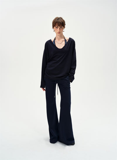 Lazy Off-shoulder Long-sleeved T-shirt CUR0250