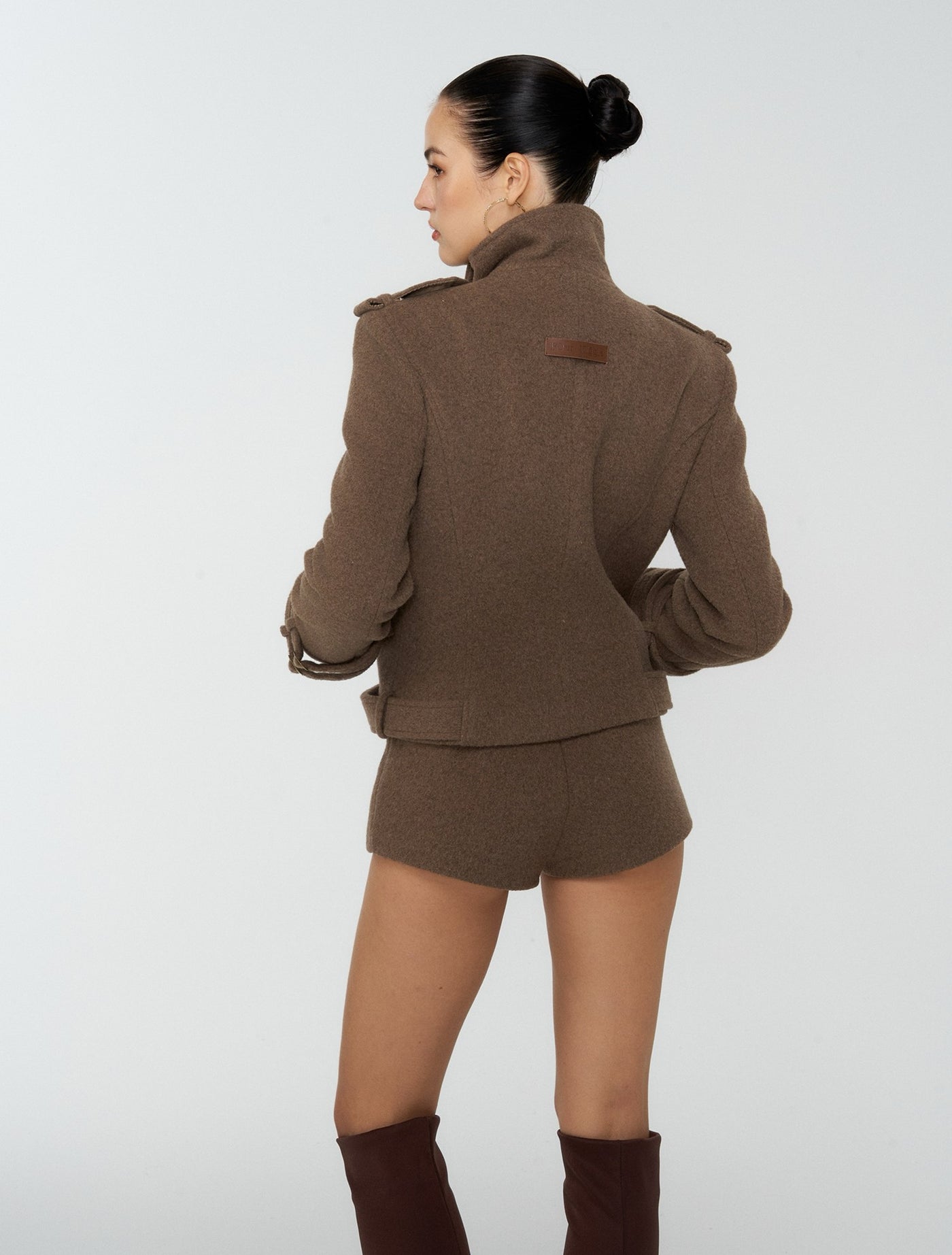 Brown High Neck Wool Jacket/Shorts 4MU0163