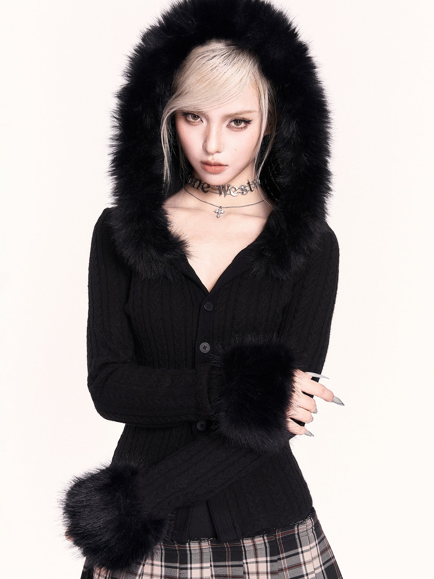 Detachable Fur Collar Hooded Slim Cardigan VOC0482