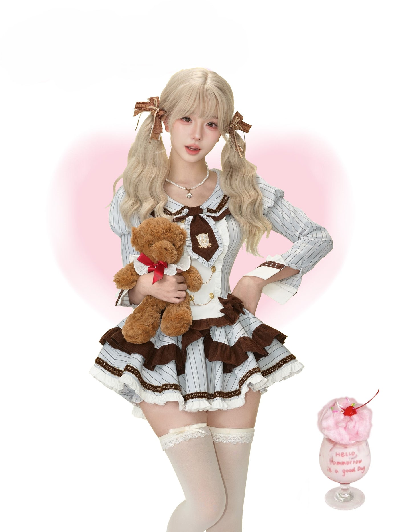 Brown Cape/Striped Top/Cake Skirt SER0153