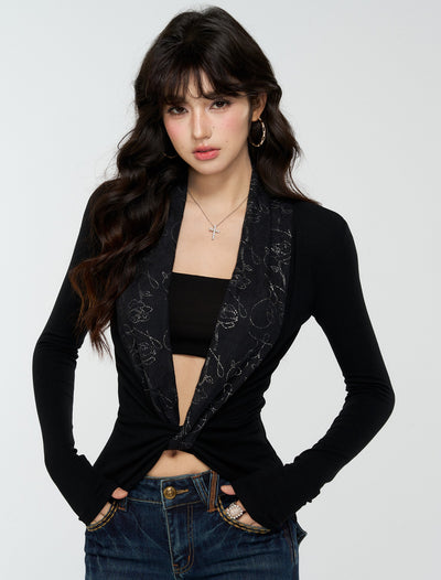 Large V-neck Slim Long Sleeve T-shirt+Tube Top 4MU0178