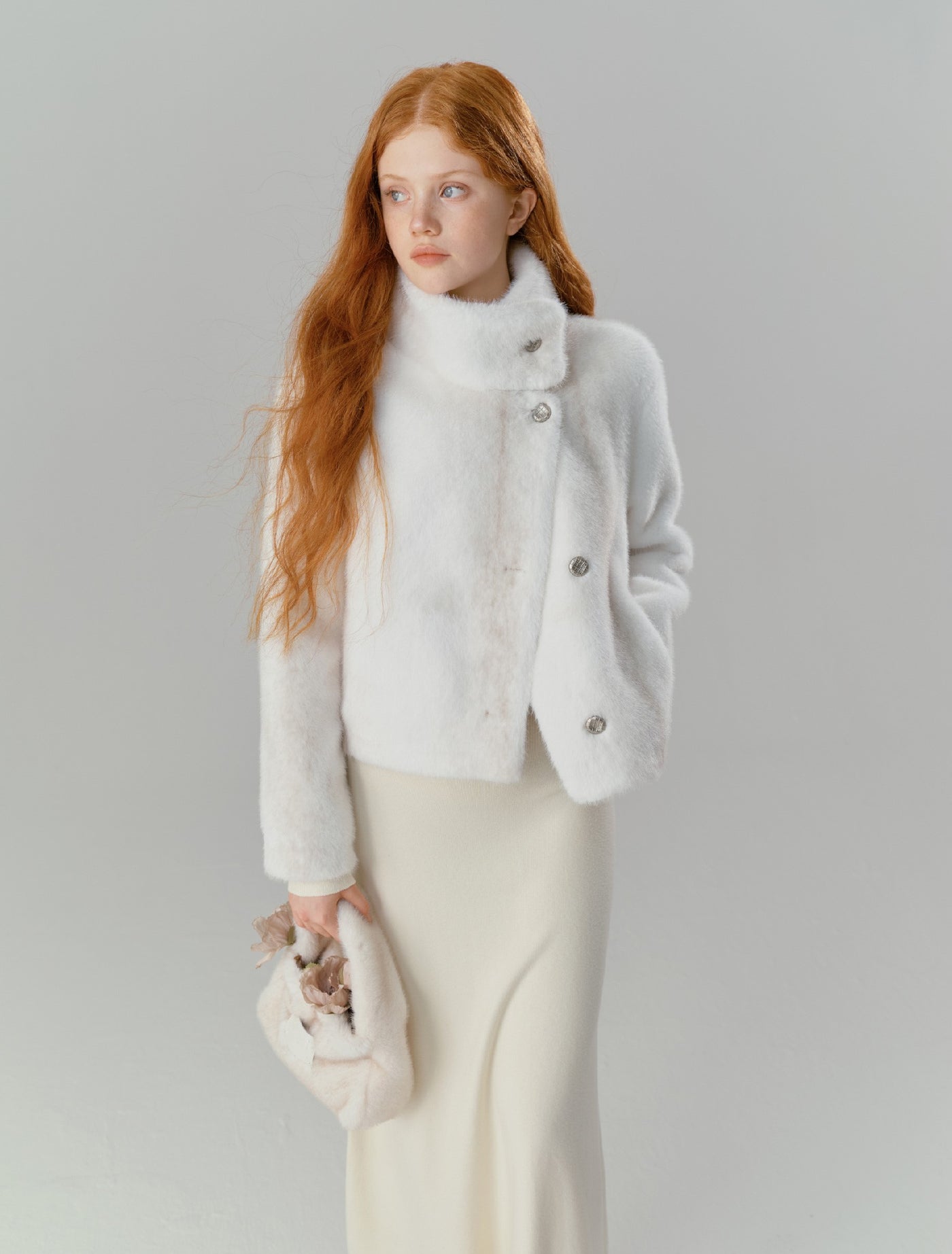 White Half-High Collar Mink Short Fur Jacket SAL0083