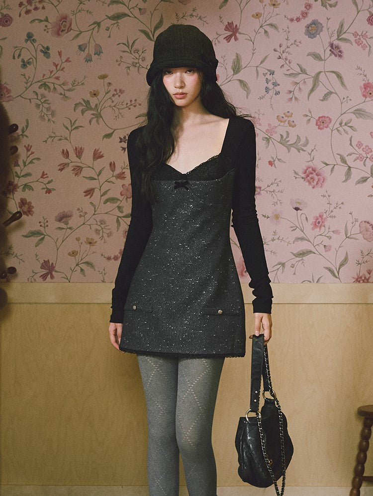 Square Neck Thick Sophisticated Dress LAL0233