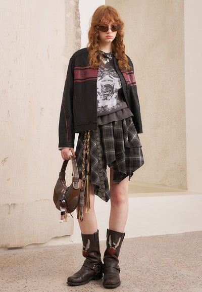 Rose Embroidered Leather Jacket DID0214