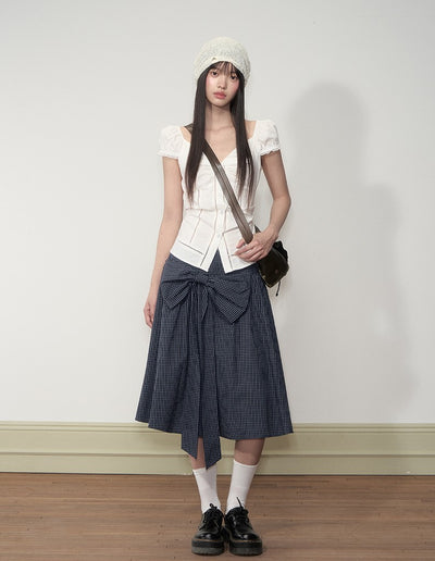 Lapel Lace Puff Sleeve Shirt SOO0001