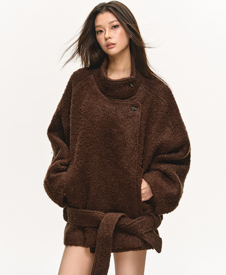 Tie-Wrap Stand Collar Short Warm Coat ANA0080