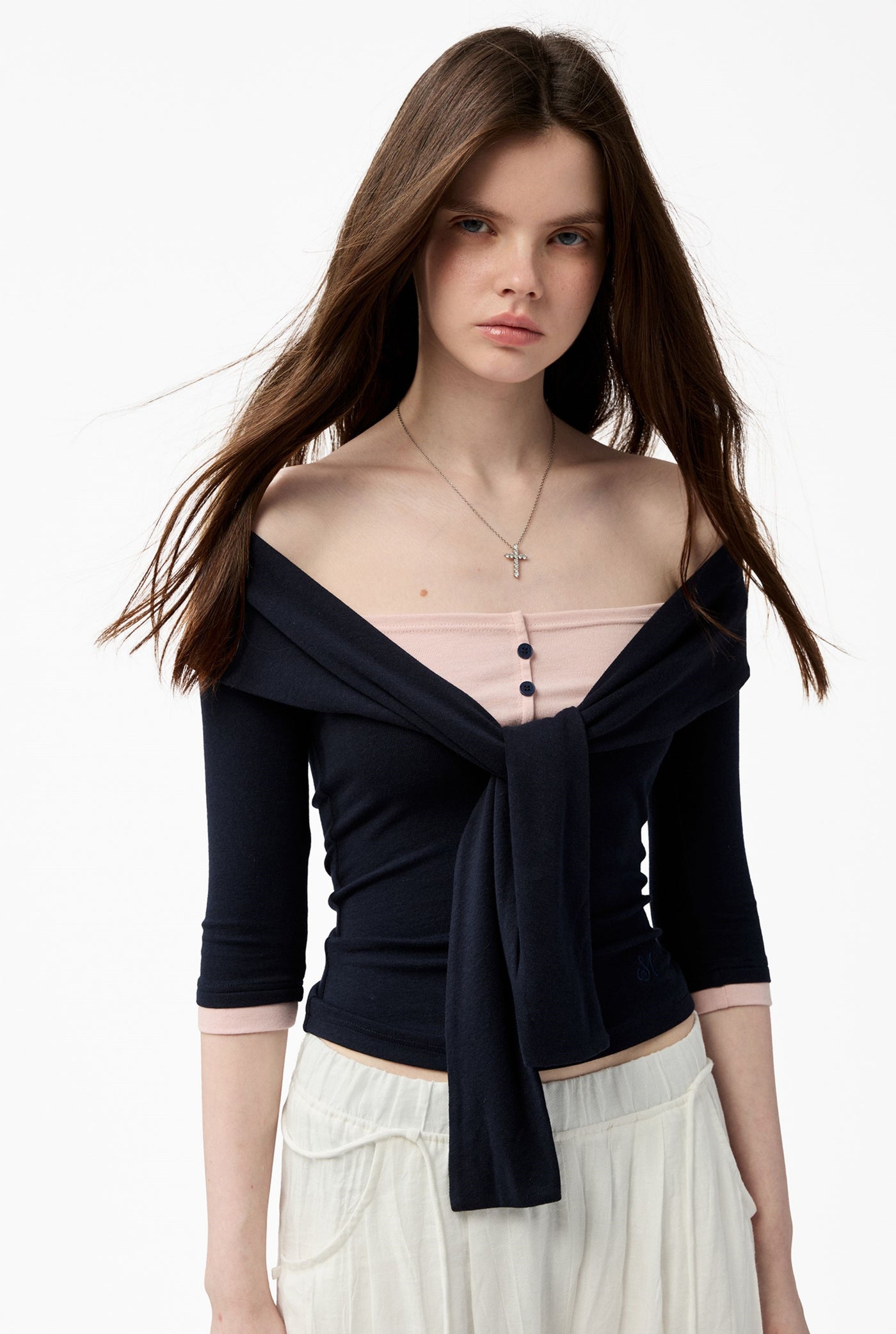 Henley Collar Faux Two-Piece T-shirt 4MU0151