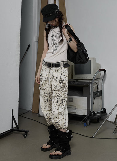 Wasteland Style Loose Leopard Print Two-wear Cropped Pants NOR0079