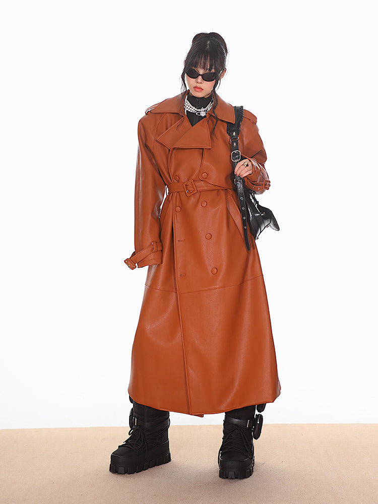 High-end Niche Silhouette Leather Long Coat UNC0154