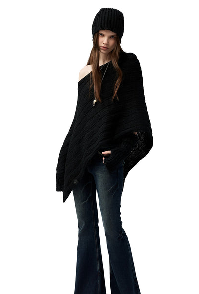 Black Irregular Sweater/Neck Warmer+Arm Sleeves 4MU0153