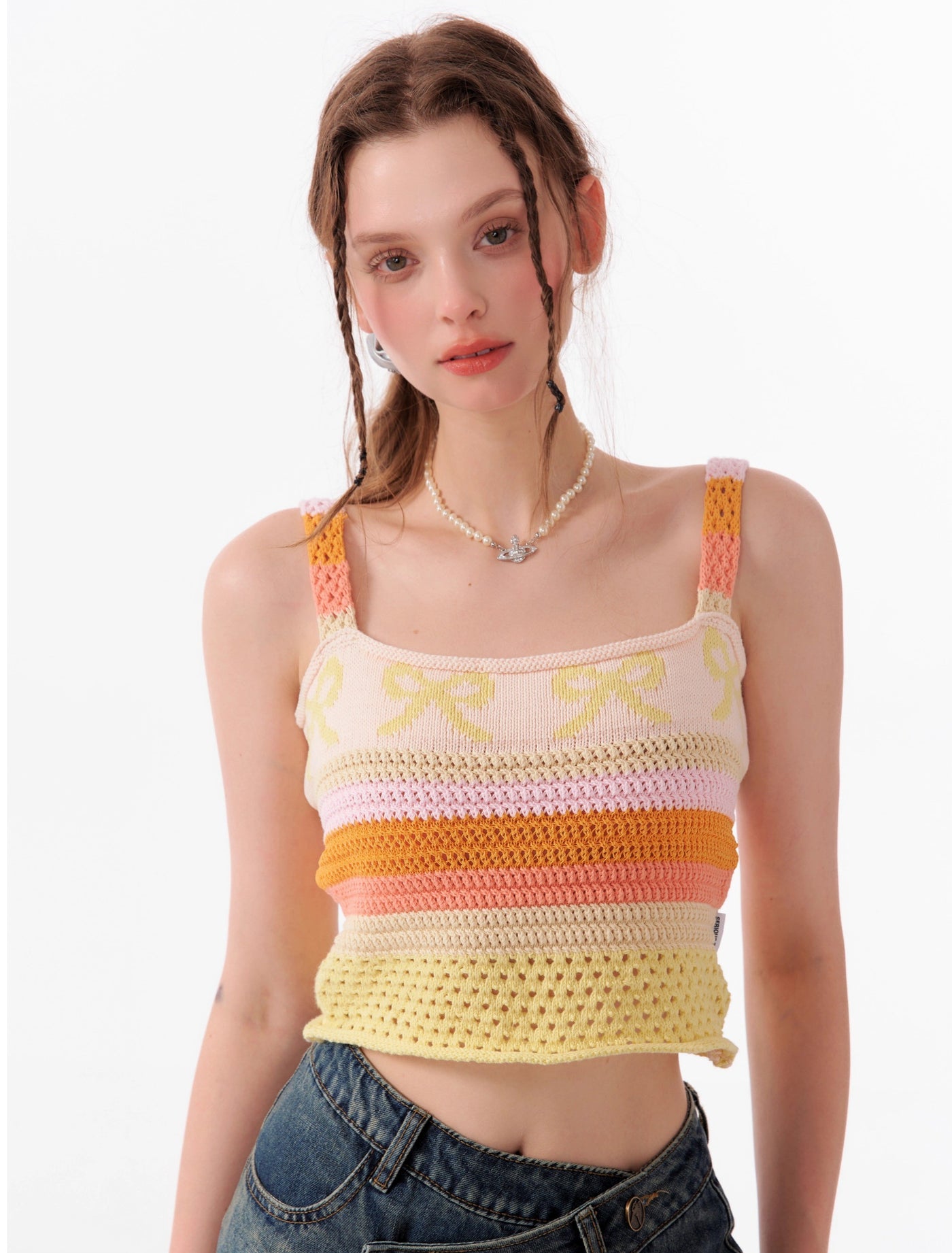 Colorful Striped Short Knitted Camisole ZIZ0111