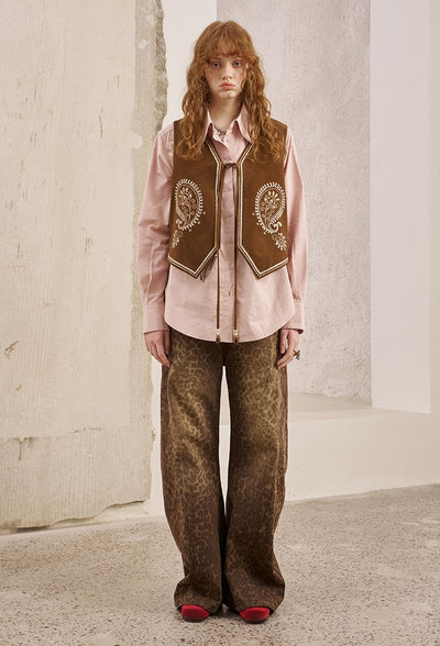 Cashew Flower Embroidery Leather Vest DID0251