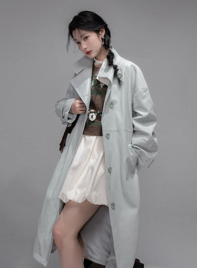 Gray Blue Leather Coat COT0354