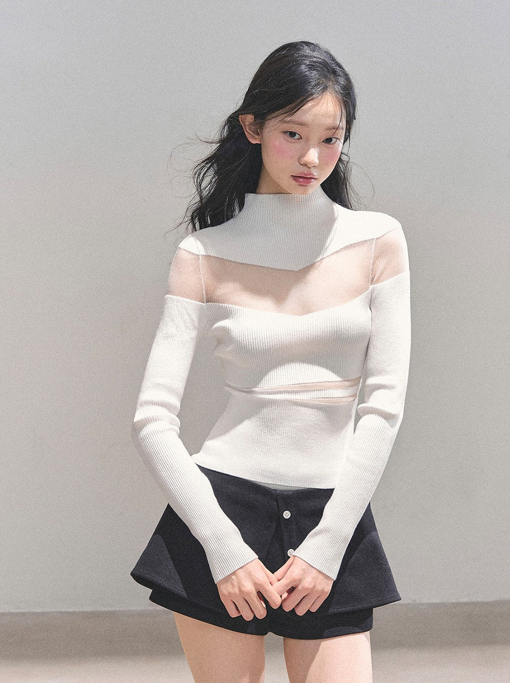 See-through High Neck Slim Sweater DIA0700