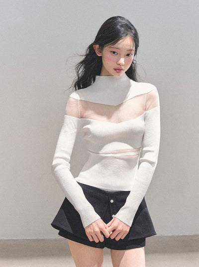 See-through High Neck Slim Sweater DIA0700