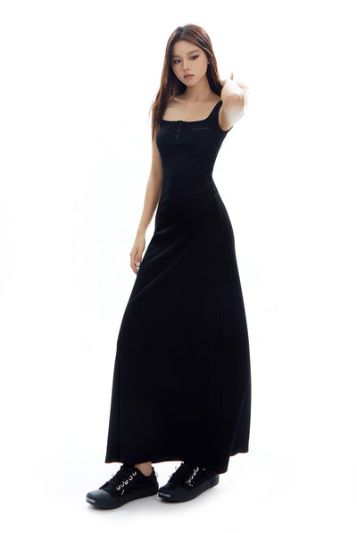 Square Neck I-shaped Suspender Long Dress APE0326