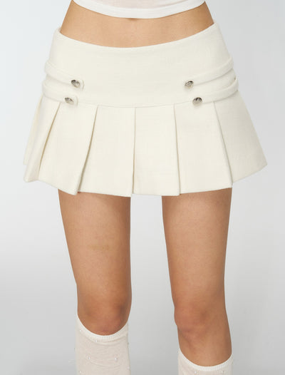 White Pleated Preppy Style Midi Skirt 4MU0167