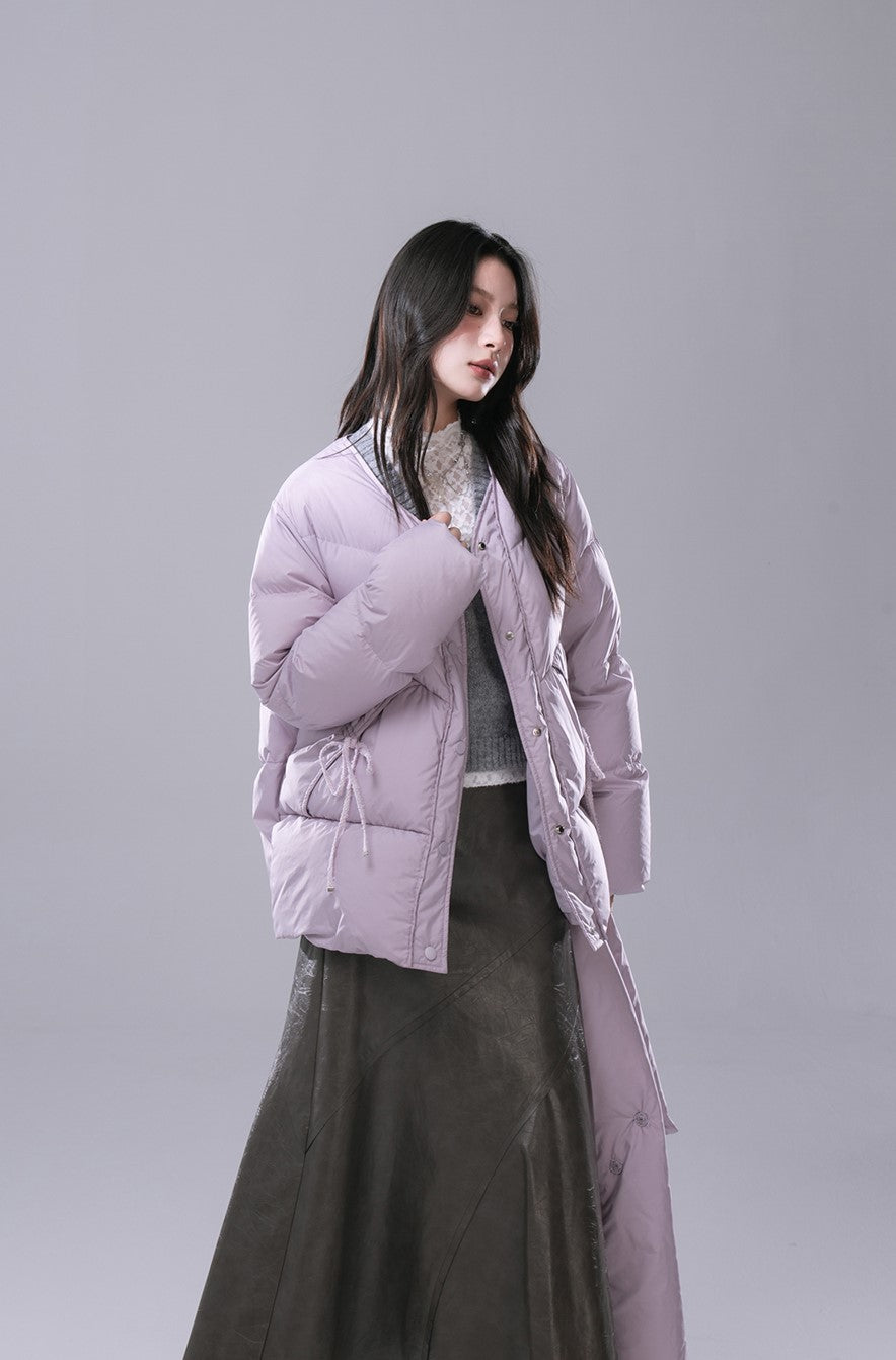 Purple Scarf Collar Warm Down Jacket COT0173