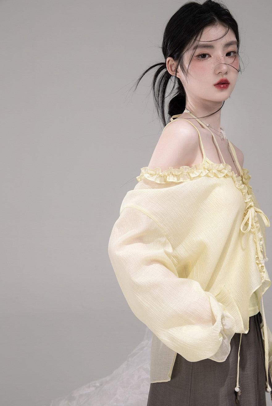 Feather Lemon Yellow Shirt+Camisole COT0307