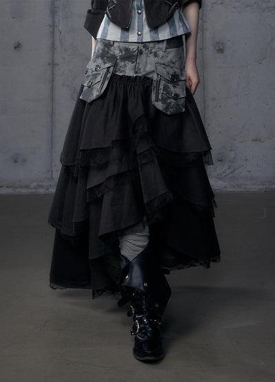 Punk Irregular Cake Long Skirt NOR0186