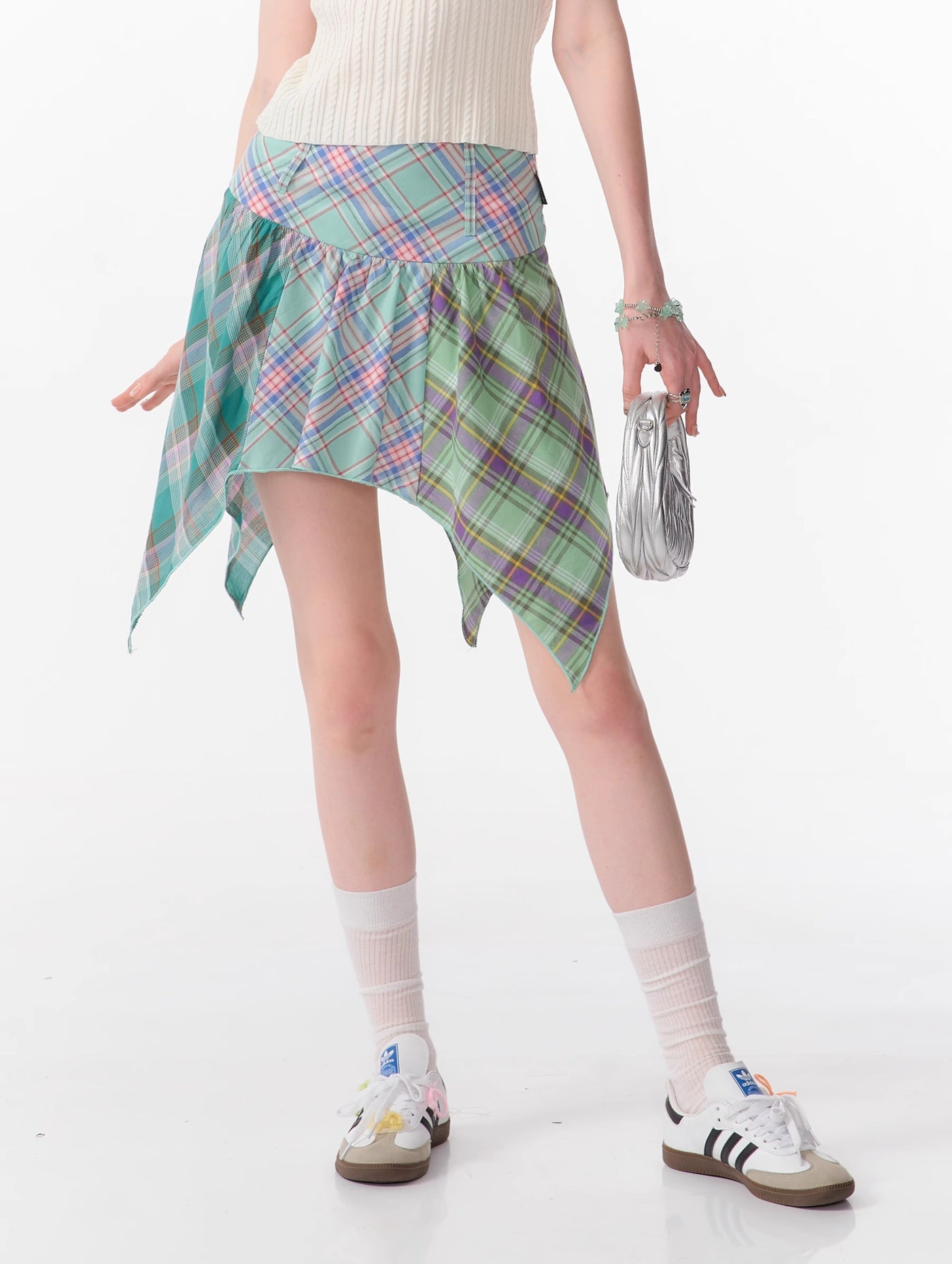 Summer Design Irregular Plaid High Waist Green Skirt ZIZ0083