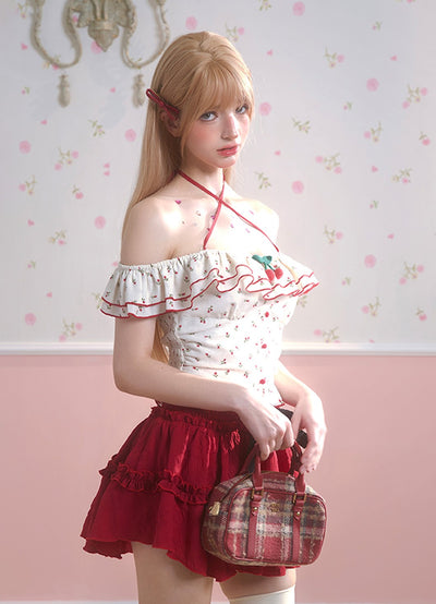 A-line Slimming Puffy Short Red Skirt DIA0121