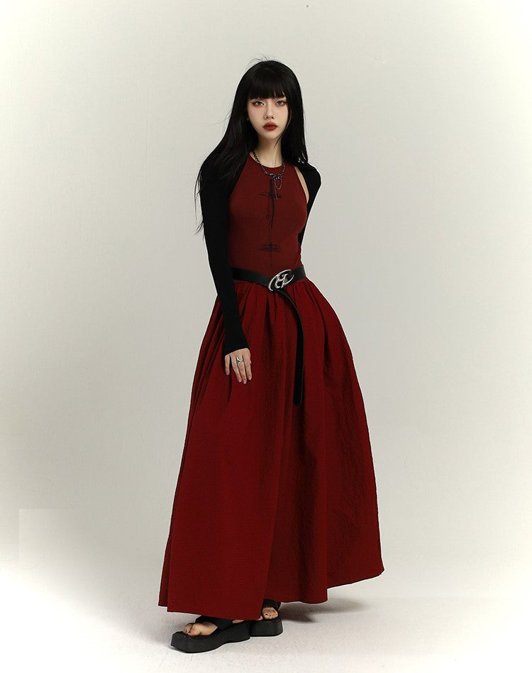 Chinese Style Red Suspenders Long Dress LAD0092