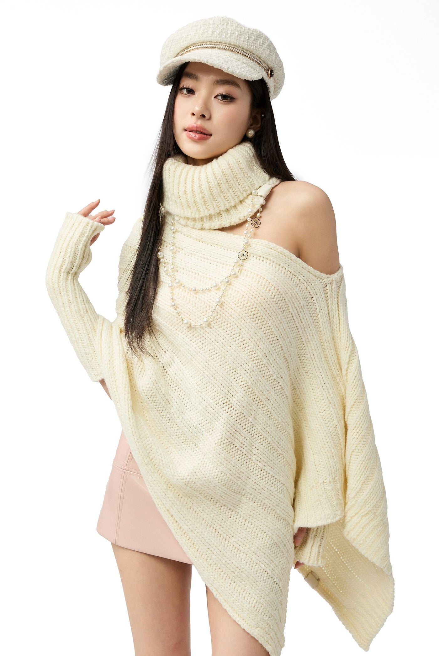 White Irregular Sweater/Neck Warmer+Arm Sleeves 4MU0154