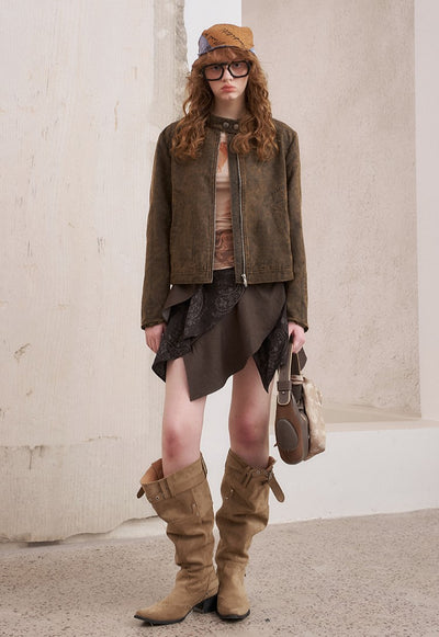 Dark Brown Leopard Print Flight Jacket DID0211