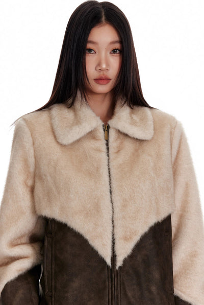 Contrast Color Stitching Environmentally Friendly Mink Fur Jacket 4MU0070