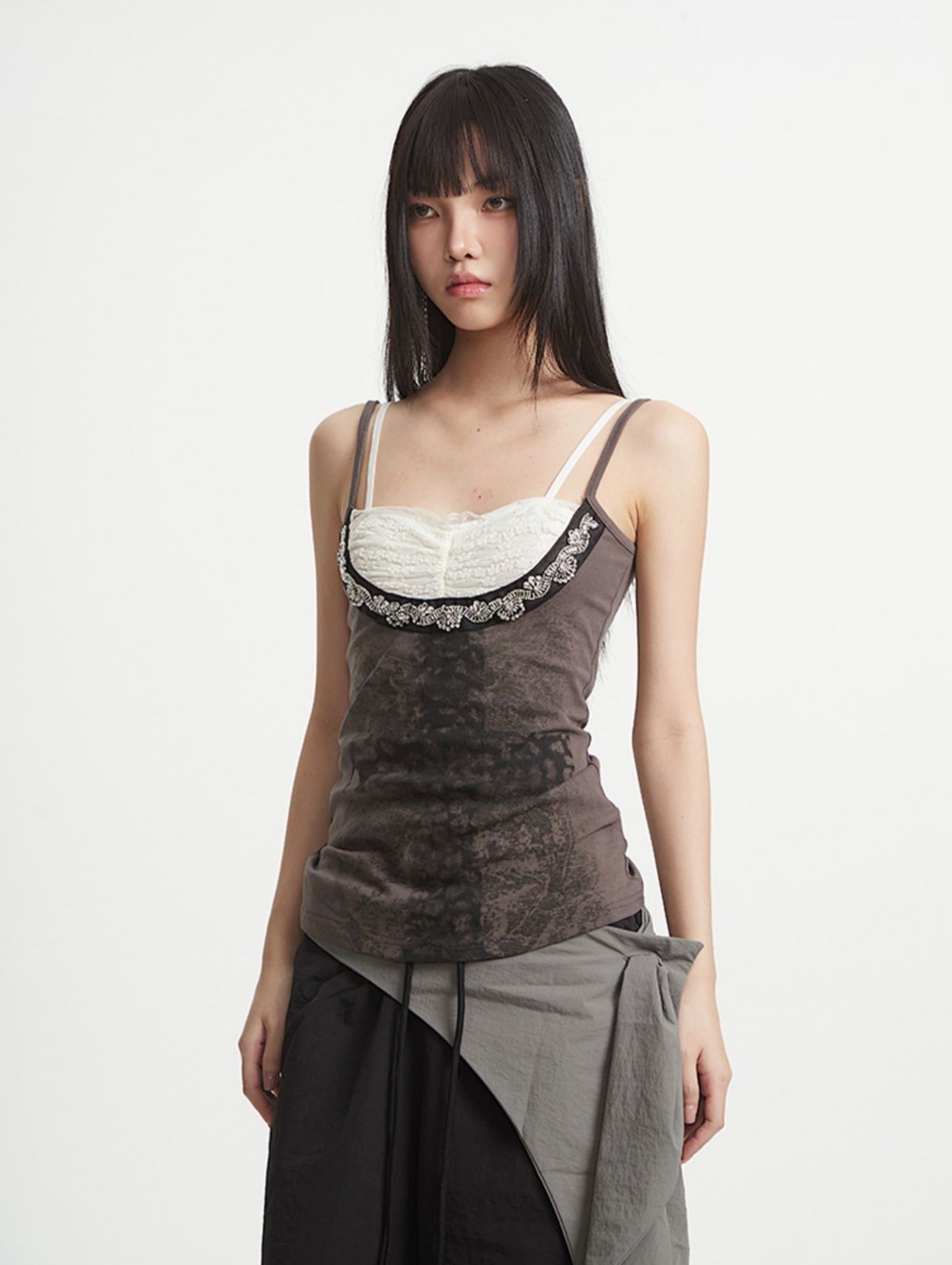 Fake Two-Piece Lace Cross Camisole UNC0250