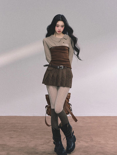 Fake Two-piece Knitted Plaid Shirt DIA0618