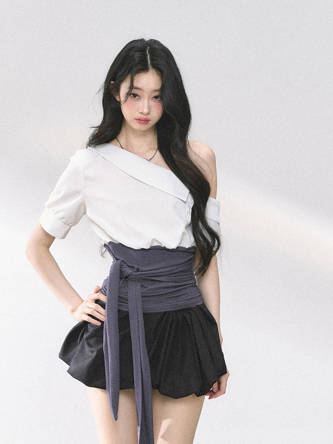 Oblique Shoulder Striped Shirt/Dress DIA0463