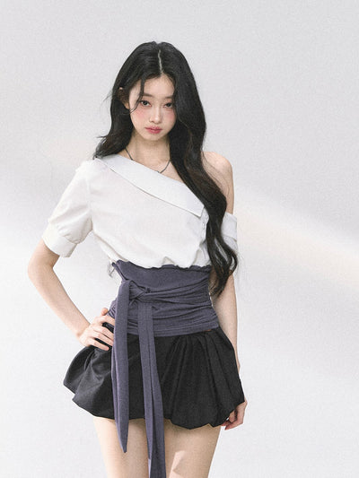 Oblique Shoulder Striped Shirt/Dress DIA0463