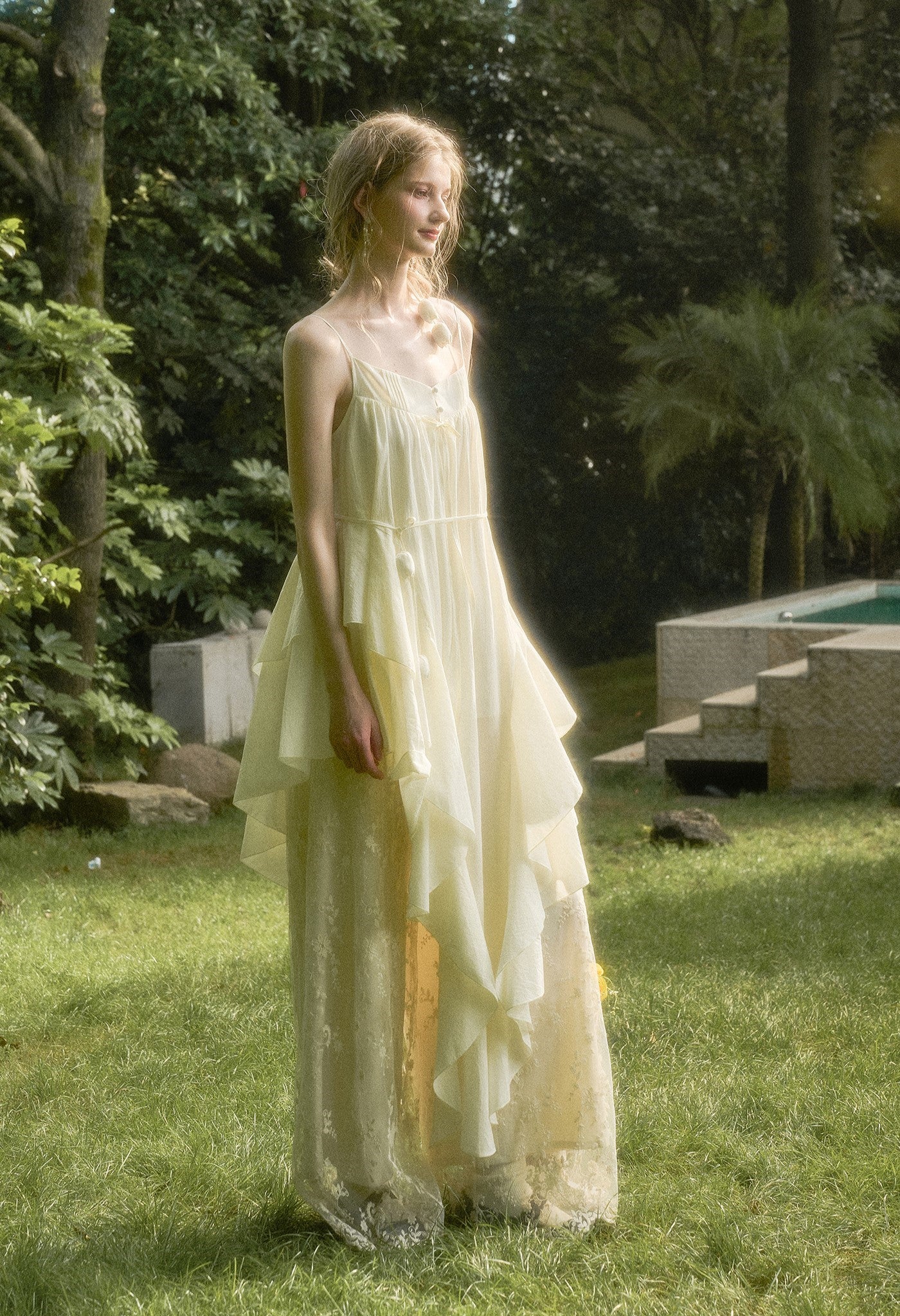 Vanilla White Irregular Design Suspender Dress GRO0182