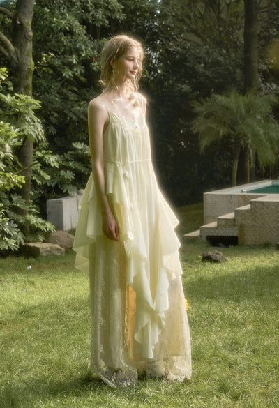 Vanilla White Irregular Design Suspender Dress GRO0182