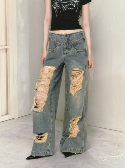 Loose Ripped Wide Leg Low Rise Jeans SAL0061