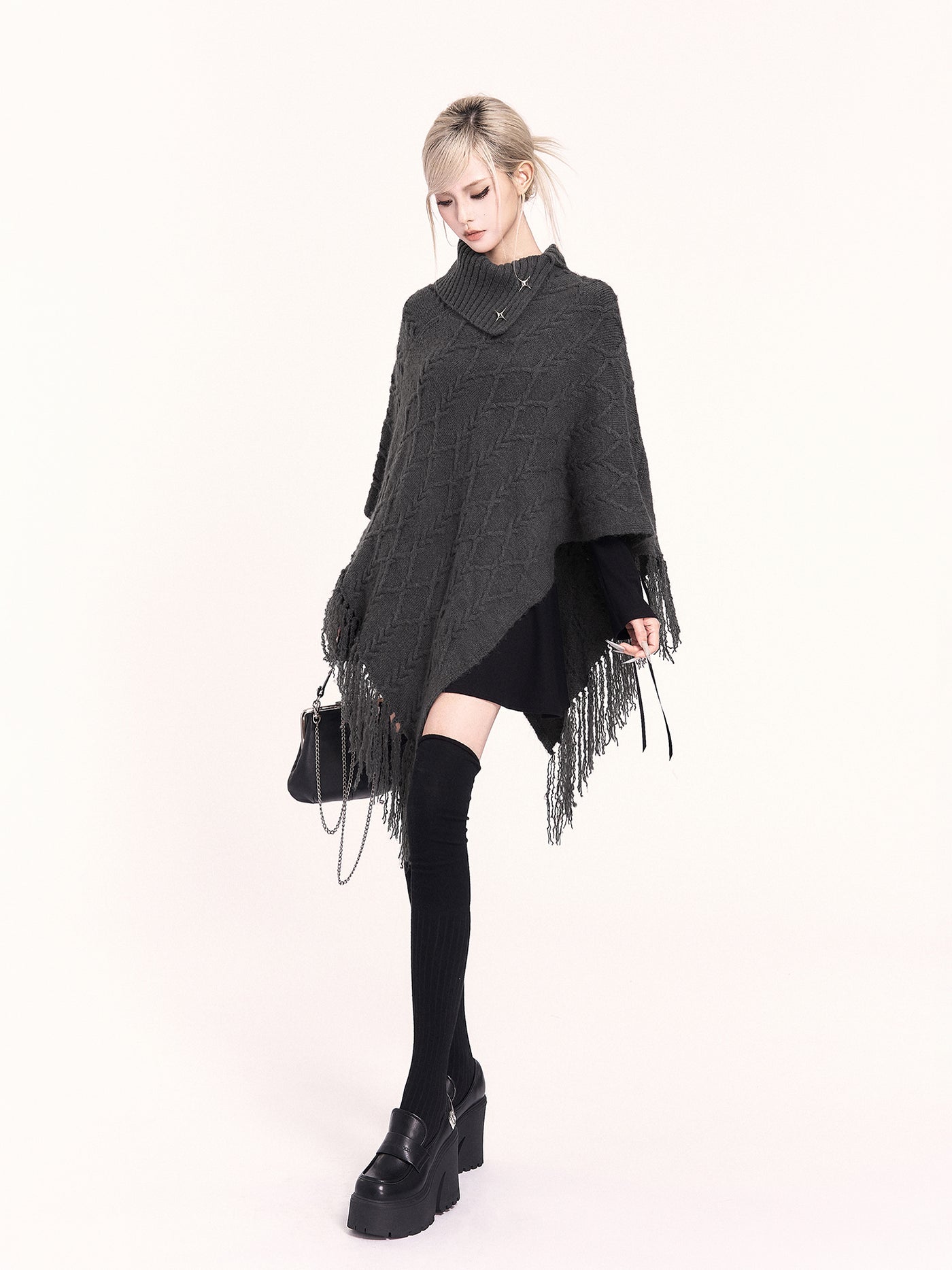 High-neck Asymmetrical Shawl Sweater VOC0483