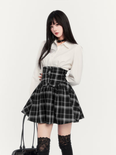 Super High Waist Fishbone Plaid Suspender Skirt VOC0272