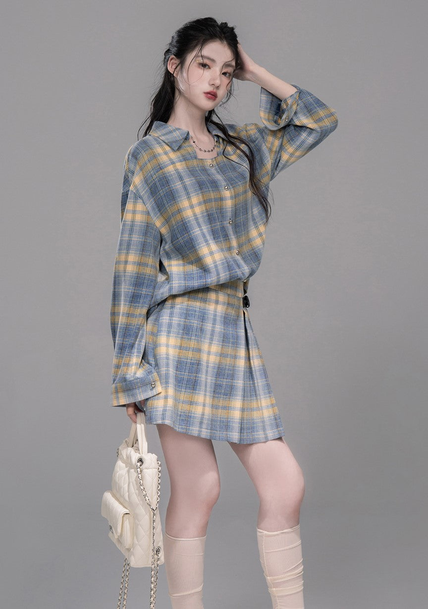 Blue and Yellow Plaid Shirt/Skirt COT0335