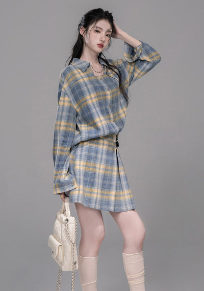 Blue and Yellow Plaid Shirt/Skirt COT0335